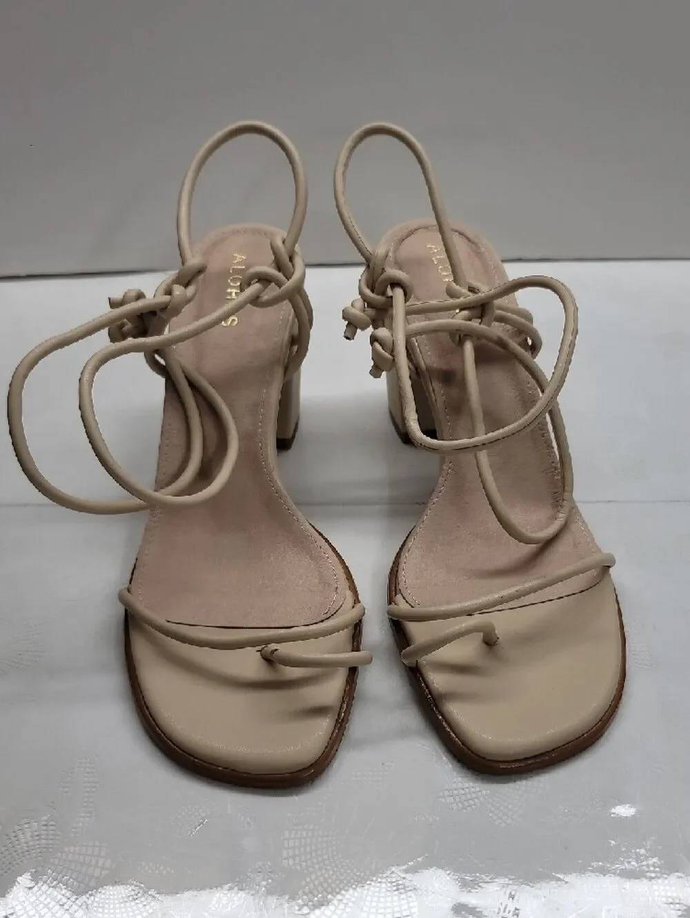 Alohas Grace Wrap Up Black Heel Sandals Size 40